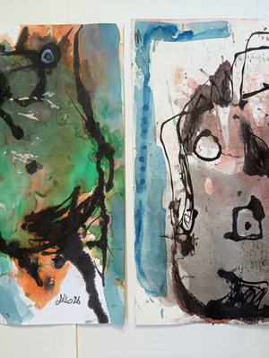 Abstract paintings set of 2 "Female torso" 36x27cm each, new