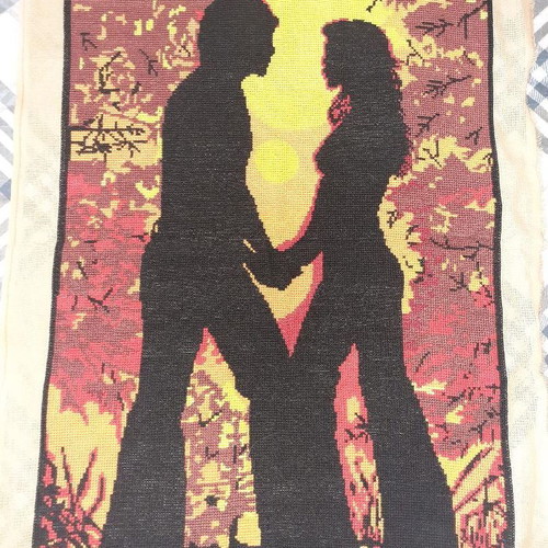 Embroidered textile painting without frame