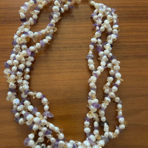 Multistrand Necklace with Natural Pearls, Amethyst and Citrine like new