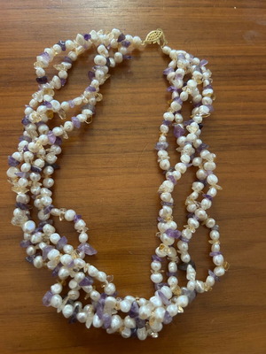 Multistrand Necklace with Natural Pearls, Amethyst and Citrine like new