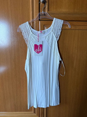 Sleeveless white blouse with lace new, size L