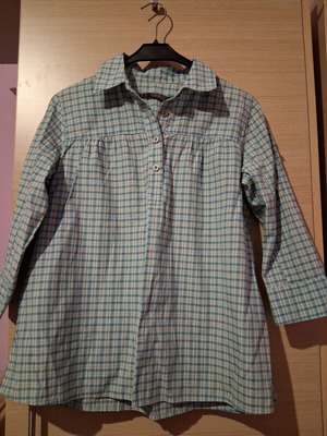 Badila Plaided Shirt 3/4 Sleeve like new, brown and turquoise, size S