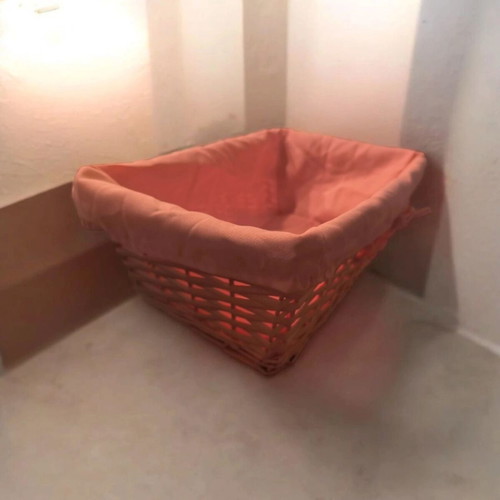 Set of 2 Pink Wicker Baskets with Fabric Lining