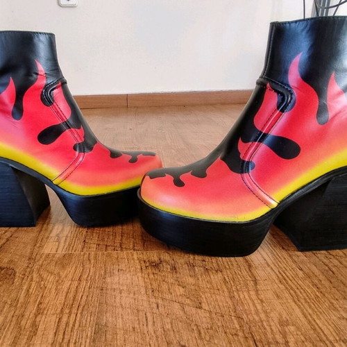 Naked Wolfe ankle boots with eccentric flame pattern, new