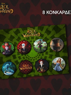 Alice in Wonderland pins set of 8, 2.5cm, new