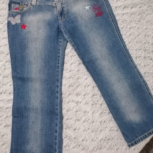 Zara Trf Y2K embroidered denim capri pants size 38 used, blue