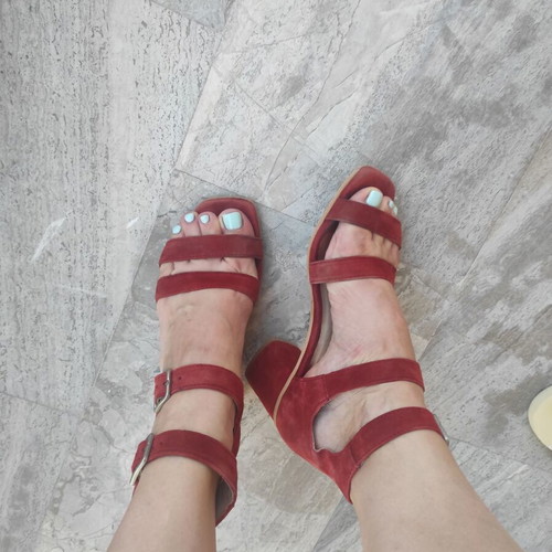 A.L.E. red suede sandals used with double straps
