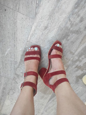 A.L.E. red suede sandals used with double straps