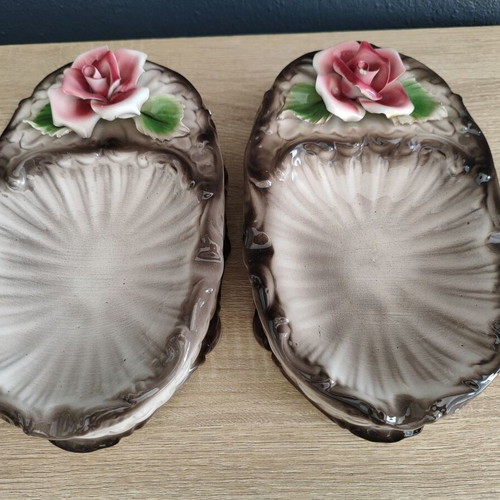 Vintage Capodimonte porcelain decorative ashtrays with roses, used