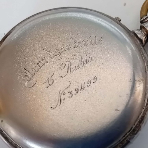 Men's pocket watch with open face, silver, used, circa 1900