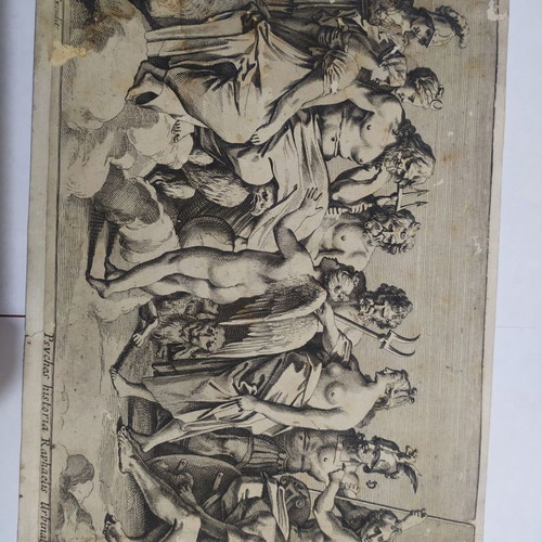 Original woodcut with the gods of Olympus used