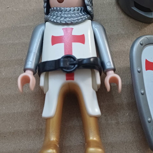 Playmobil Vintage Red Crusader Figure used with Shield and Helmet
