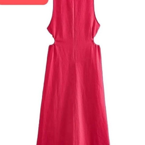 Zara medium linen and viscose dress, fuchsia, side openings with gathers