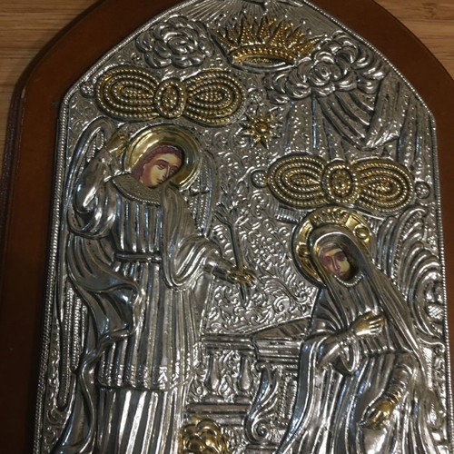 Silver icon Annunciation of Theotokos from Tinos like new