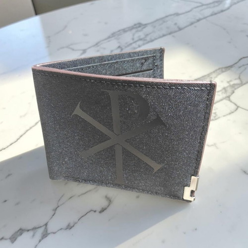Fabric wallet with printed Christogram, black, new