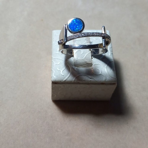 Silver ring 925 with blue opal and zirconia new