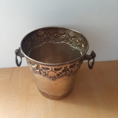 Vintage ice bucket with brass handles used, 1960s