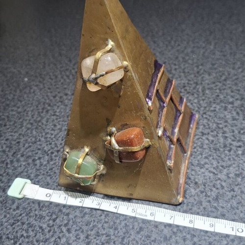 Vintage brass pyramid 13cm with semi-precious stones used