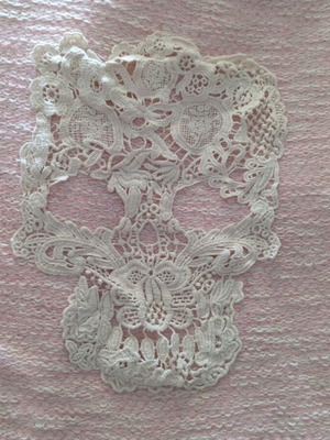 Italian Pink Knitted Sweater with Skull Lace and Rhinestone Details size L like new