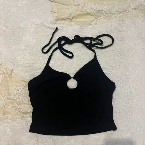Shein black halter neck crop top, size S
