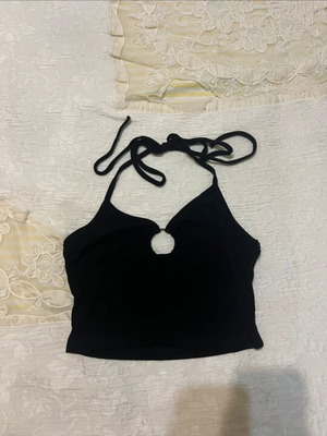 Shein black halter neck crop top, size S