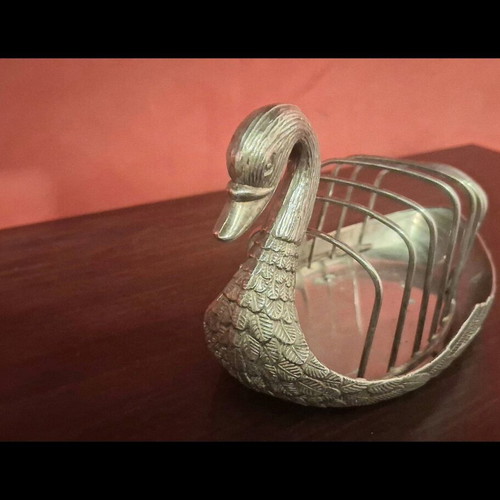 Vintage Art Nouveau Metal Swan Toast Holder like new
