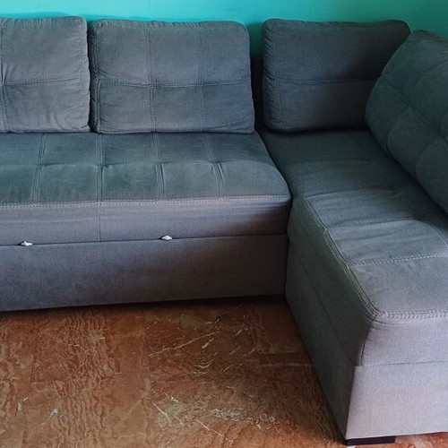 Corner sofa grey fabric with storage, convertible to bed
