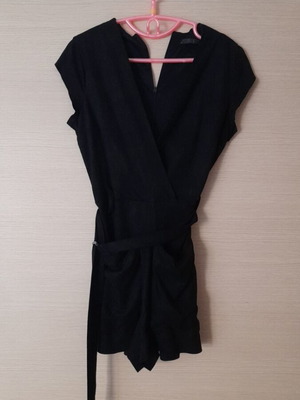 Zara black one-piece romper like new, suede texture, zipper and belt