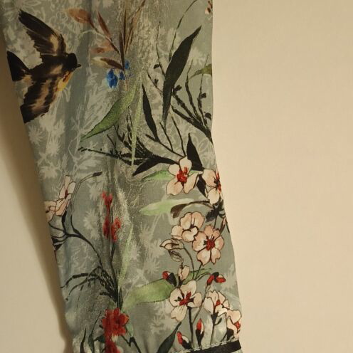 Orsay women's kimono-style dress new, green with flowers and birds, XL
