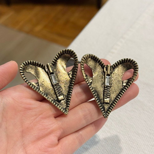 Vintage Style Bronze Large Heart Zipper Clip On Earring new