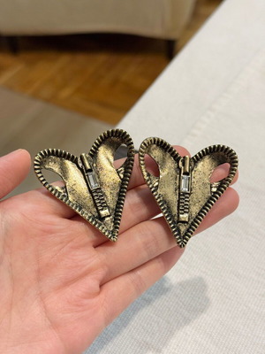 Vintage Style Bronze Large Heart Zipper Clip On Earring new