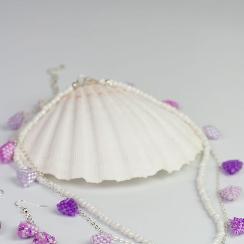 Jewelry set custom made with white and purple beads
