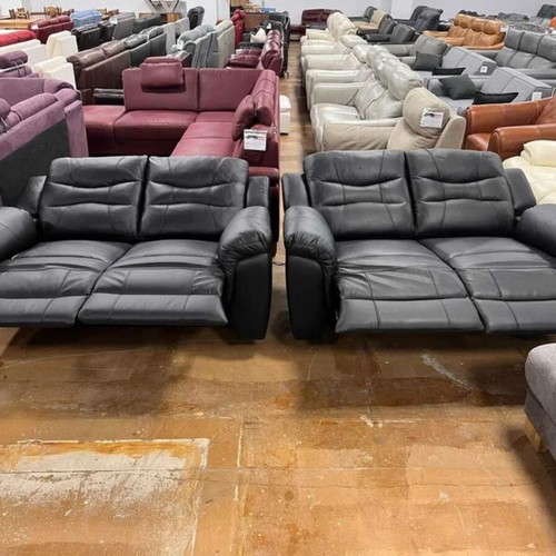 Black leather sofas two pairs with reclining mechanism new