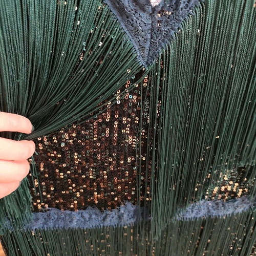 Sequin dress with fringes and sequins size M like new, green