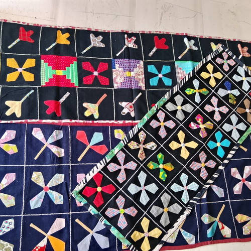 Παραδοσιακά χειροποίητα μάλλινα χαλιά patchwork σαν καινούργια, σετ 3