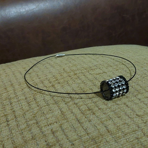 Tsoker necklace black cylinder with Swarovski like new