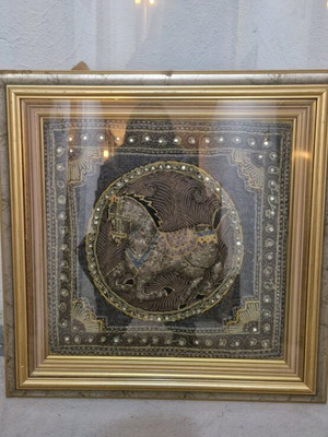 Asian painting handmade new with wooden frame 57x57cm from Bali