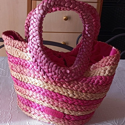Carpisa straw bag like new, pink-beige handbag
