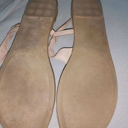 Gioseppo beige sandals used with 3 cm gold heel and decorative stones