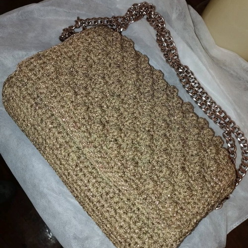 A To Z Greek Handmade Knitted Shoulder Bag new, beige with gold chain