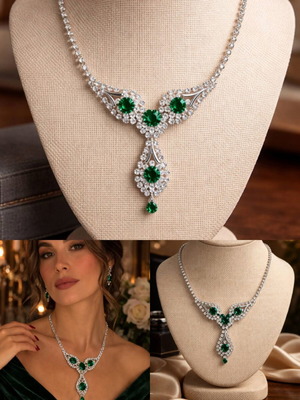Vintage Atelier necklace with emerald green stones like new