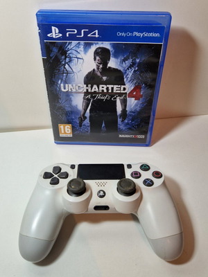 Sony PS4 χειριστήριο λευκό σαν καινούργιο με παιχνίδι Uncharted 4