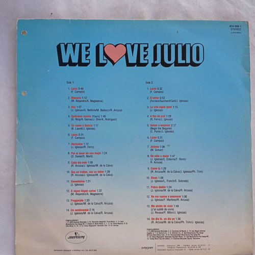 Julio Iglesias We Love Julio vinyl record used, Latin