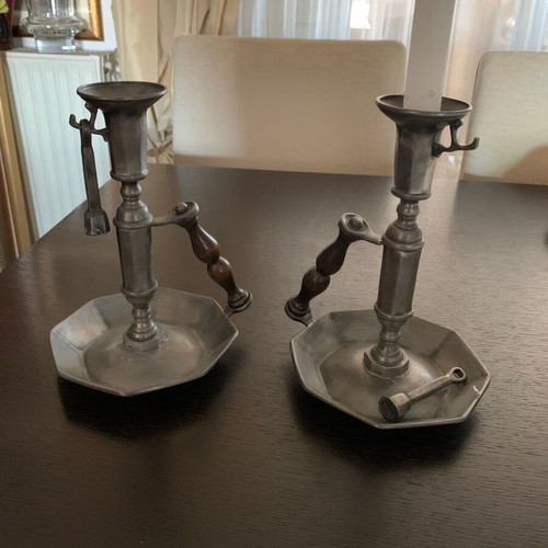 Antique pewter candlesticks 95% used, set of 2 pieces