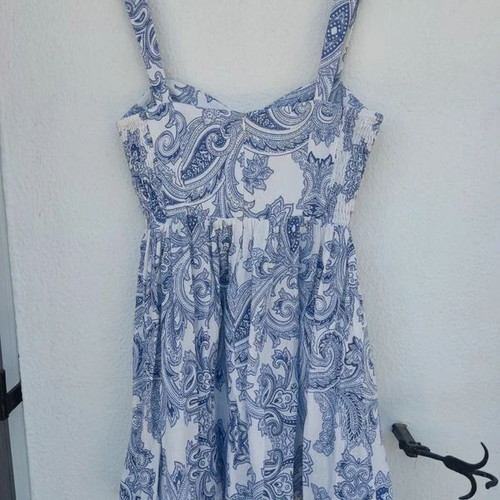 Zara mini dress boho chic linen cotton mix XS like new, white and blue
