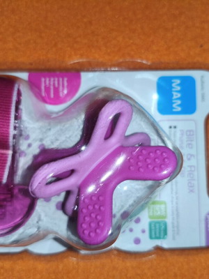 MAM Bite & Relax Mini teething toy stage 2 pink silicone with clip new