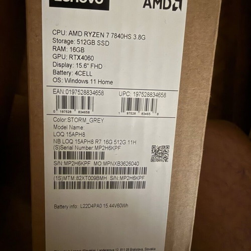 Lenovo LOQ 15APH8 gaming laptop Ryzen 7 7840HS RTX 4060 16GB RAM 512GB SSD