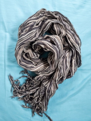 Men's striped scarf used in grey, ecru, white and black
