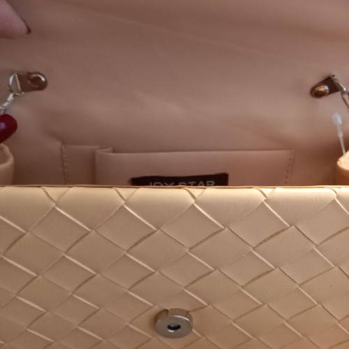Woven clutch bag new, beige nude with chain