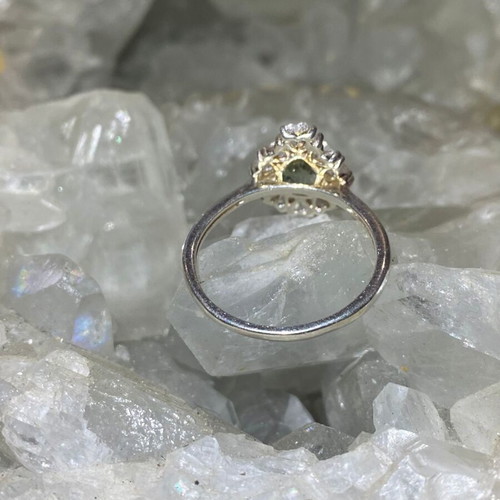 Silver Ring with Natural Green Tourmaline and Moissanite, new